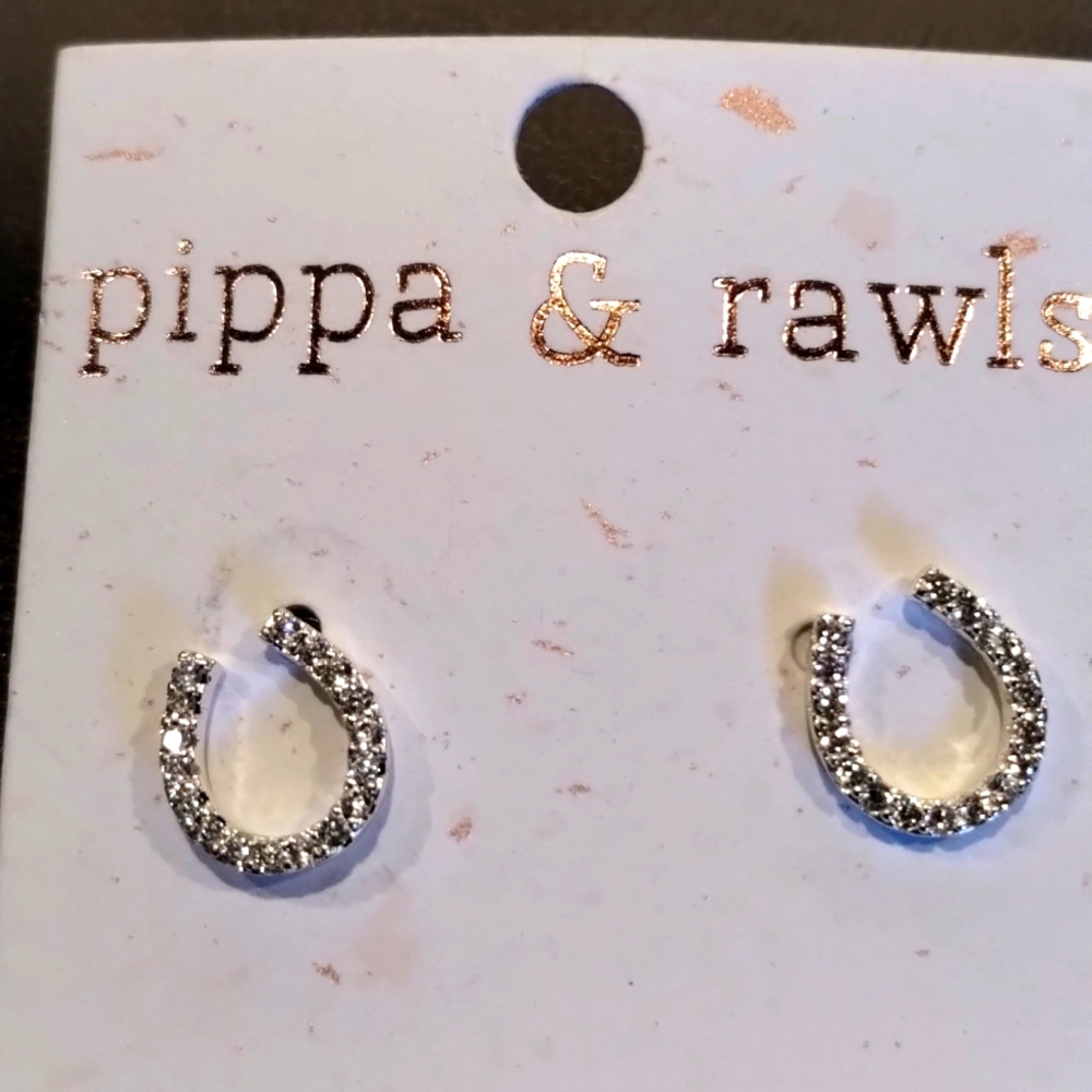 Horseshoe Silver Earrings - Cubic Zirconia Lucky Horses Pippa & Rawls NWT - Picture 4 of 8